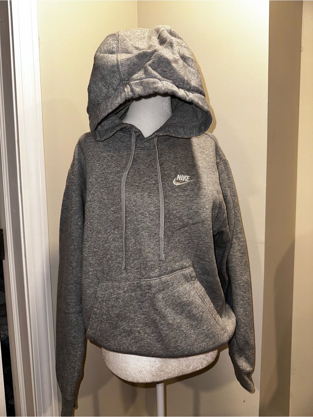 Nike Heather Gray Pullover Hoodie with White Logo